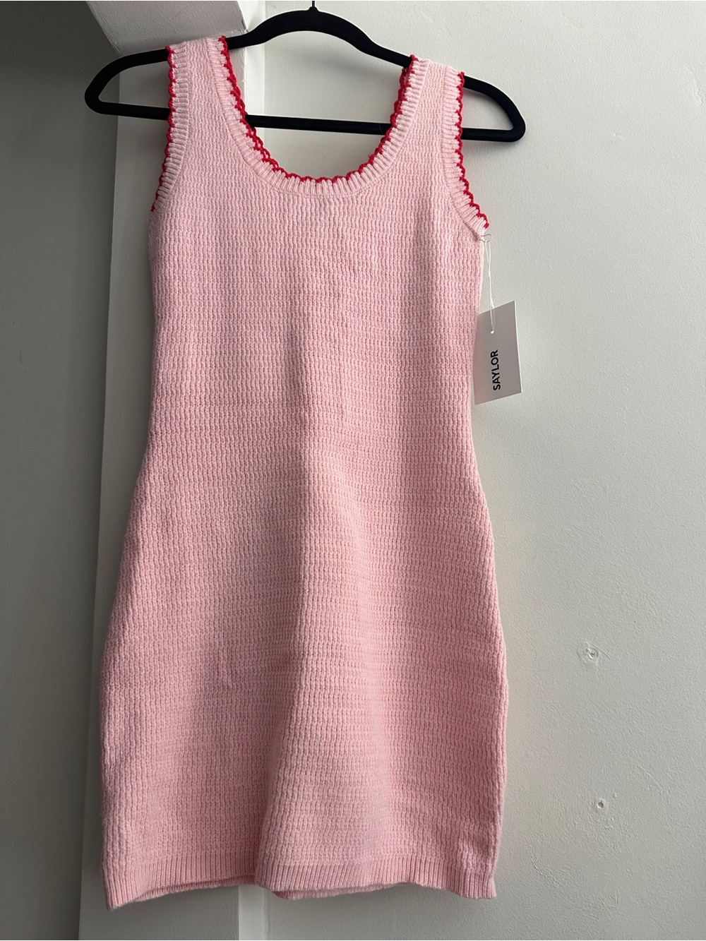 Sleeveless Pink Knit Bodycon Dress with Contrasting Trim SAYLOR Revolve